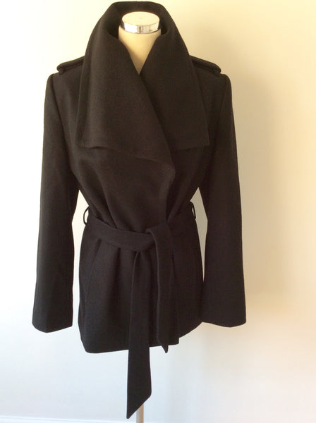 TED BAKER BLACK WOOL BLEND BELTED SHORT COAT SIZE 4 UK 12/14 - Whispers Dress Agency - Sold - 1