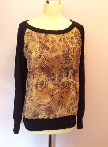 Mint Velvet Black Fine Knit Silk Snakeskin Print Front Top Size 16 - Whispers Dress Agency - Sold - 1
