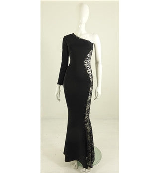 Brand New TFNC Black One Shoulder Lace Trim Evening Dress Size 10 - Whispers Dress Agency - Womens Dresses - 1