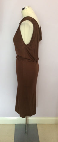LK Bennett Brown Tann Drape Dress Size 12 - Whispers Dress Agency - Sold - 2