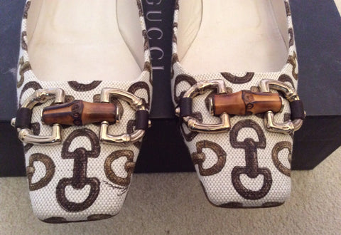 Gucci Cream & Brown Horse Bit Print Canvas Flats Size 4.5/37.5 - Whispers Dress Agency - Sold - 4