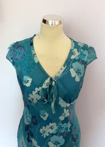 MONSOON TURQOUISE BLUE FLORAL PRINT SILK BLEND DRESS SIZE 10 - Whispers Dress Agency - Womens Dresses - 2