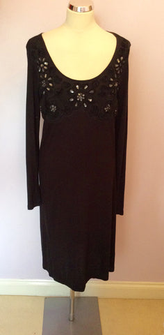 Nougat Black Appliqué Jewel Trim Stretch Jersey Dress Size 4 UK 14/16 - Whispers Dress Agency - Sold - 1