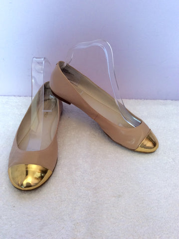 Nine West Beige & Gold Toe Tip Leather Flat Shoes Size 4/37 - Whispers Dress Agency - Womens Flats - 1