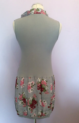 MADE IN ITALY LIGHT GREY FLORAL ROSE PRINT LINEN DRESS SIZE M - Whispers Dress Agency - Womens Dresses - 3