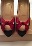 Christian Louboutin Mouskito Black & Red Satin Peeptoe Heels Size 7.5/41 - Whispers Dress Agency - Sold - 2