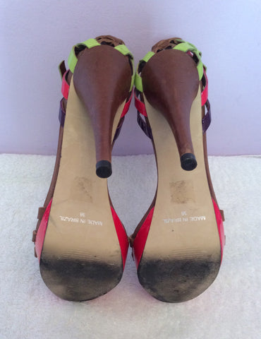 Carvela Brown With Pink, Purple & Lime Green Strappy Heels Size 5/38 - Whispers Dress Agency - Womens Heels - 5