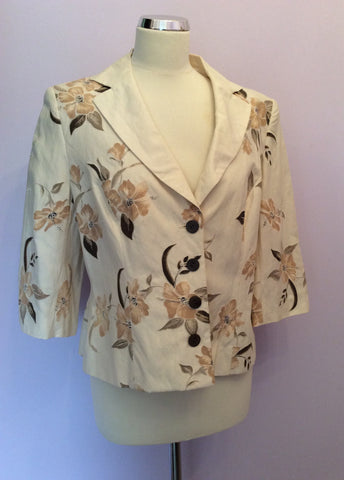 Minuet Cream & Brown Floral Print Silk & Linen Skirt Suit Size 14/16 - Whispers Dress Agency - Womens Suits & Tailoring - 2