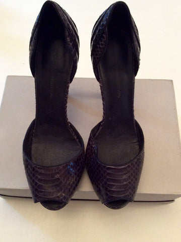 FRENCH CONNECTION BLACK LEATHER SNAKESKIN PEEPTOE HEELS SIZE 6/39 - Whispers Dress Agency - Womens Heels - 3