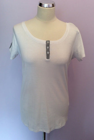 Alain Weiz White & Blue Stripe Fine Knit Linen Cardigan & Top Size 16 - Whispers Dress Agency - Sold - 4