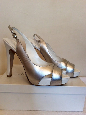 Jane Shilton Silver & White Leather Slingback Peeptoe Heels Size 7/40 - Whispers Dress Agency - Womens Heels - 3
