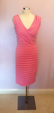 Sara Bernshaw Pink Pleated V Neck Occasion Dress Size 10 - Whispers Dress Agency - Womens Dresses - 1