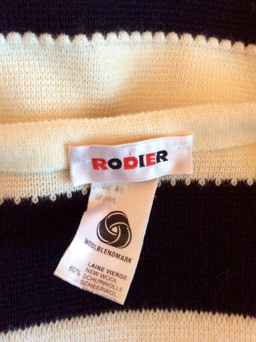 Vintage Rodier Navy Blue & Ivory Stripe Wool Blend Cardigan/Jacket Size 12 - Whispers Dress Agency - Womens Vintage - 3