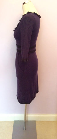 Temperley Purple & Black Trim Merino Wool & Silk Trim Dress Size S - Whispers Dress Agency - Womens Dresses - 3
