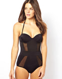 BRAND NEW ASOS BLACK CUPPED MESH INSERT SWIMSUIT SIZE 12 B/C