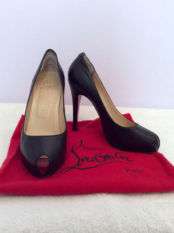 Christian Louboutin Black Leather Peeptoe Heels Size 7/40 - Whispers Dress Agency - Sold - 1