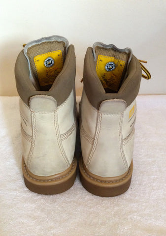 Caterpillar Beige Leather Lace Up Boots Size 8 Wide Fit - Whispers Dress Agency - Sold - 4