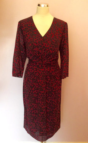 Laura Ashley Claret & Black Print Silk Dress Size 14 - Whispers Dress Agency - Womens Dresses - 1