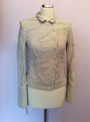All Saints Blue & Ivory Pinstripe Cotton Jacket Size 10 - Whispers Dress Agency - Womens Coats & Jackets - 2