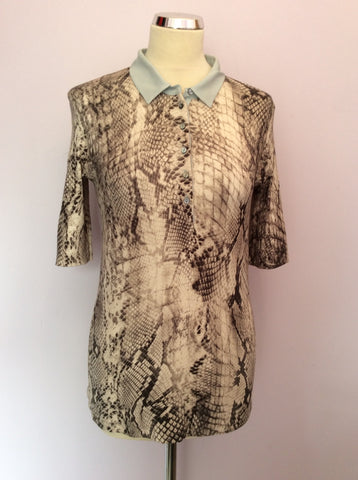 MARCCAIN BROWN SNAKESKIN POLO SHIRT SIZE N4 UK 14 - Whispers Dress Agency - Womens Tops - 1