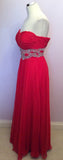Red Strapless Full Length Evening Dress With Silver Trim Size 6 - Whispers Dress Agency - Womens Dresses - 4