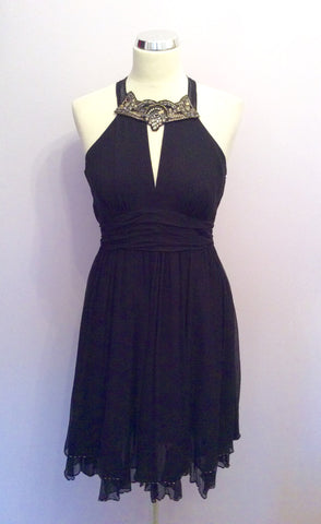 Karen Millen Black Silk Beaded & Jewel Trim Dress Size 10 - Whispers Dress Agency - Womens Dresses - 1