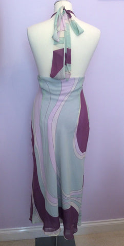 Coast Purple, Lilac, White & Mint Green Silk Halterneck Dress Size 14 - Whispers Dress Agency - Womens Dresses - 2