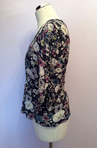 GREAT PLAINS DARK GREY FLORAL PRINT V NECK TOP SIZE M - Whispers Dress Agency - Womens Tops - 2