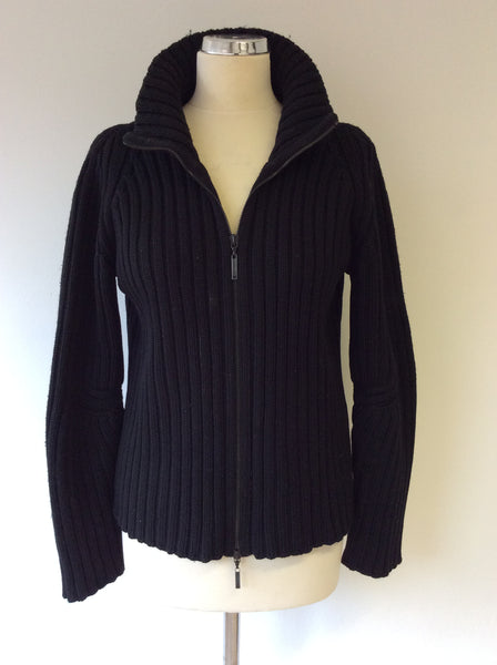ISCHIKO BLACK CHUNKY KNIT ZIP UP CARDIGAN SIZE 42 UK 14 - Whispers Dress Agency - Sold - 1