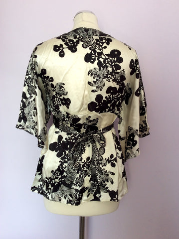 MONSOON BLACK & IVORY FLORAL PRINT SILK TOP SIZE 10 - Whispers Dress Agency - Womens Tops - 2