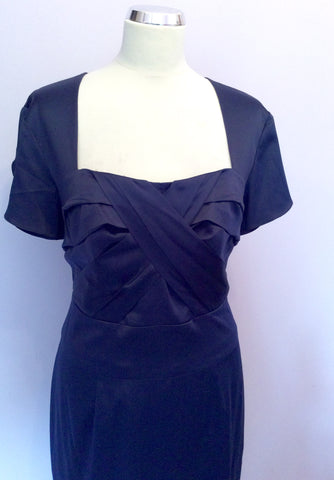 Holly Willoughby Dark Blue Matt Satin Pencil Dress Size 16 - Whispers Dress Agency - Sold - 2