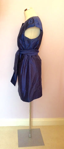 COAST ELECTRIC BLUE SILK CAP SLEEVE TIE WAIST DRESS SIZE 14 - Whispers Dress Agency - Sold - 3