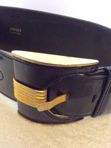 Vintage Jaeger Dark Blue With Gold Trims 3 Inch Belt Size 28" - Whispers Dress Agency - Sold - 3