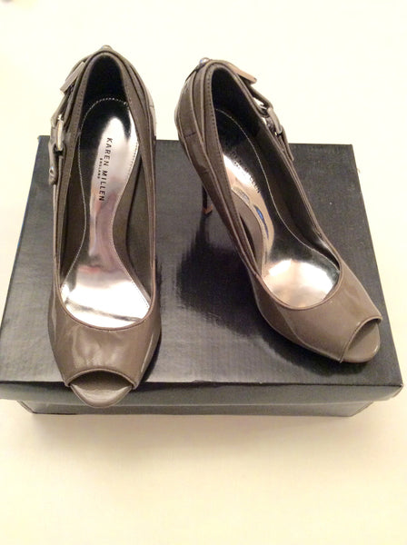 Brand New Karen Millen Taupe Peeptoe Leather Heels Size 4/37 - Whispers Dress Agency - Sold - 1