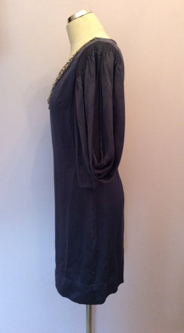 Pink Soda Blue Silk Beaded & Diamanté Neckline Dress Size 10 - Whispers Dress Agency - Womens Dresses - 3