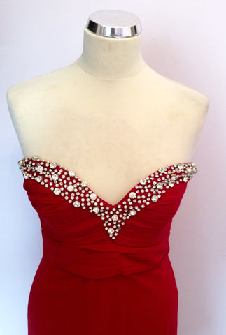 Lipsy Vip Red Diamanté Trim Strapless Long Evening Dress Size 10 - Whispers Dress Agency - Womens Dresses - 2