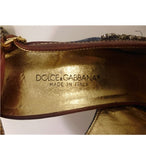 Dolce & Gabbana Tan Leather & Blue Denim Jewel Trim Slingback Heels Size 5.5/38.5 - Whispers Dress Agency - Womens Sandals - 5