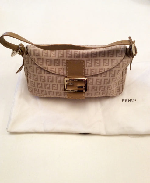 Fendi Beige Monogrammed Fabric & Leather Shoulder Bag - Whispers Dress Agency - Sold - 1