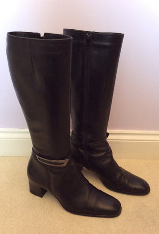 Italian Piampiani Black Leather Heeled Knee High Boots Size 7.5/ 41 - Whispers Dress Agency - Womens Boots - 2