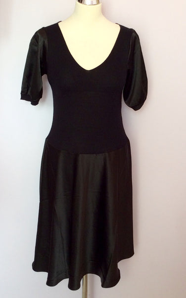 Betty Jackson Black Fine Knit & Satin Dress Size 12 - Whispers Dress Agency - Womens Dresses - 1