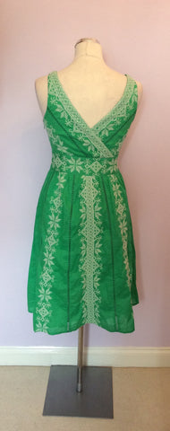 MONSOON GREEN & WHITE EMBROIDERED COTTON DRESS SIZE 8 - Whispers Dress Agency - Sold - 3