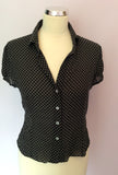 Hobbs Black & Beige Spot Silk Cap Sleeve Blouse Size 14 - Whispers Dress Agency - Sold - 1