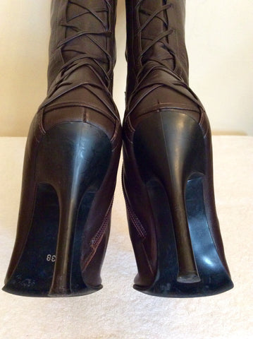 Piedra Dark Brown Leather Lace Up Back Boots Size 5/38 - Whispers Dress Agency - Womens Boots - 4