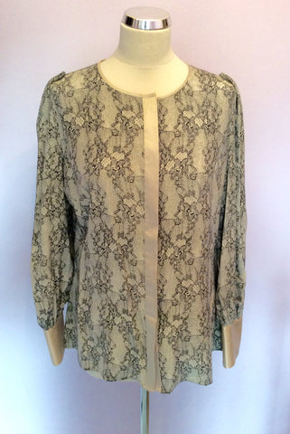 Brand New Reiss Cream & Black Lace Print Silk Blouse Size 14 - Whispers Dress Agency - Sold - 1