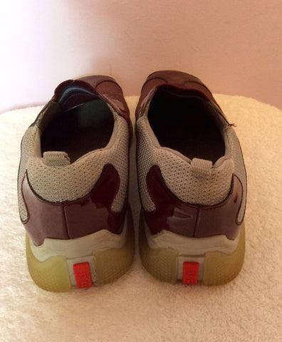 Prada Grey & Burgundy Patent Leather Trim Trainers Size 4/37 - Whispers Dress Agency - Sold - 3