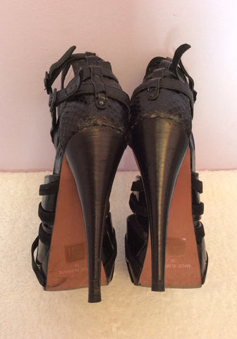 Kurt Geiger Black Patent & Suede Strappy Peeptoe Heels Size 6/39 - Whispers Dress Agency - Sold - 5