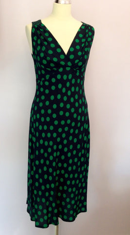 Per Una Blue & Green Spot V Neck Dress Size 10 - Whispers Dress Agency - Womens Dresses - 1