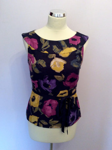 LAURA ASHLEY BLACK FLORAL PRINT TIE BELT TOP SIZE 10 - Whispers Dress Agency - Womens Tops - 1