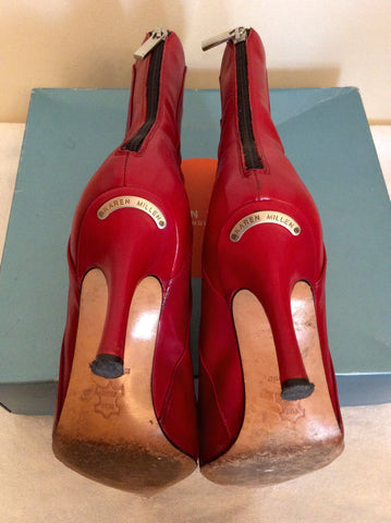Karen Millen Red Leather Ankle Boots Size 4/37 - Whispers Dress Agency - Sold - 4