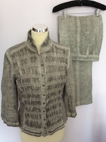 BETTY BARCLAY GREY LINEN JACKET/TOP & TROUSER SUIT SIZE 10 - Whispers Dress Agency - Womens Suits & Tailoring - 1